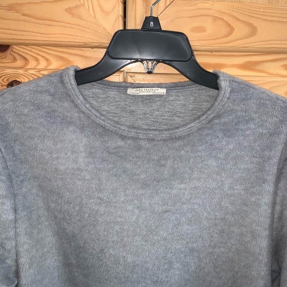 Zara trafaluc gray fuzzy fleece miniskirt boxy oversized shirt size M - Picture 2 of 4